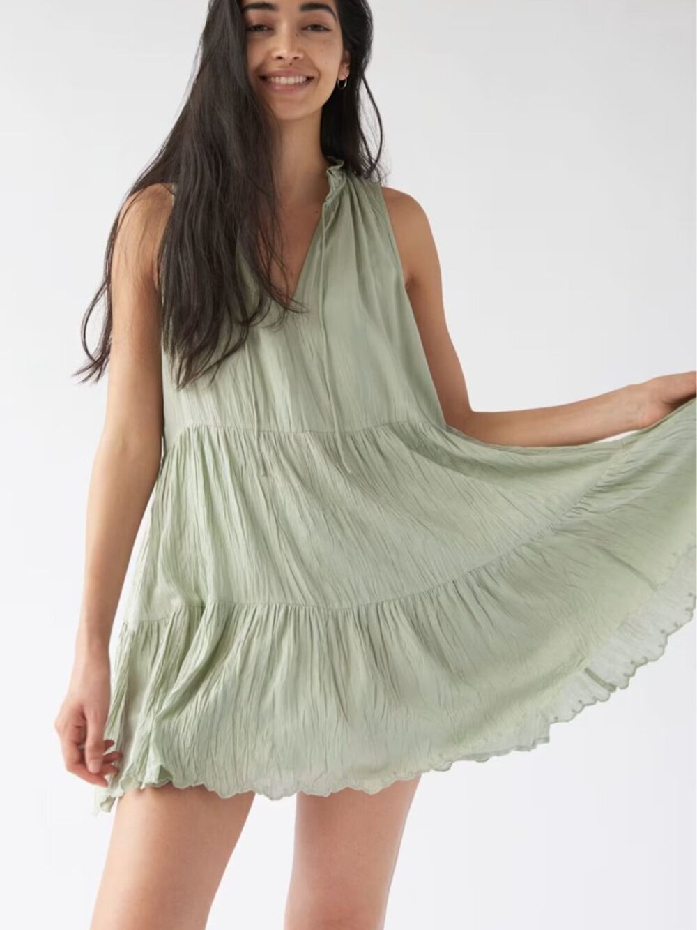 Wilfred Silver Sage Green Daiquiri Tiered Babydoll Mini Dress Small 8511